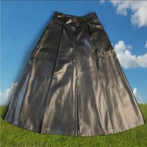 Zara Black Faux Leather A-Line Midi Skirt